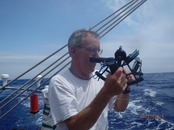 Andy Howe taking a sight aboard Founder's Trophy winner 'Ti' in the 2015 Marion Bermuda Race. He will navigate for Ray Cullum aboard 'Frolic' in this 2017 race starting June 9 in Marion MA © Andy Howe